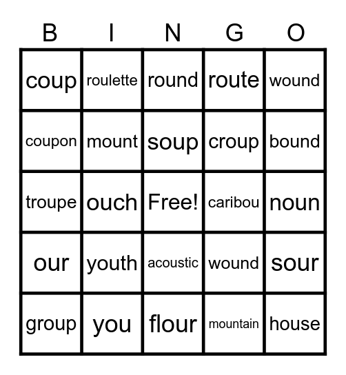 /ou/ sounds Bingo Card
