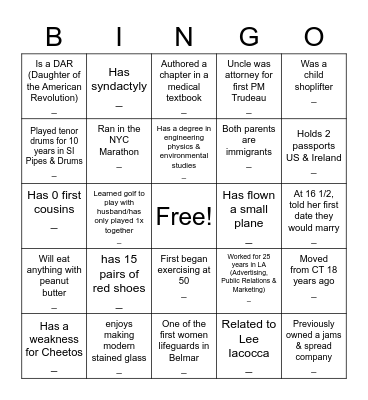 Fun Facts About Us Bingo Card