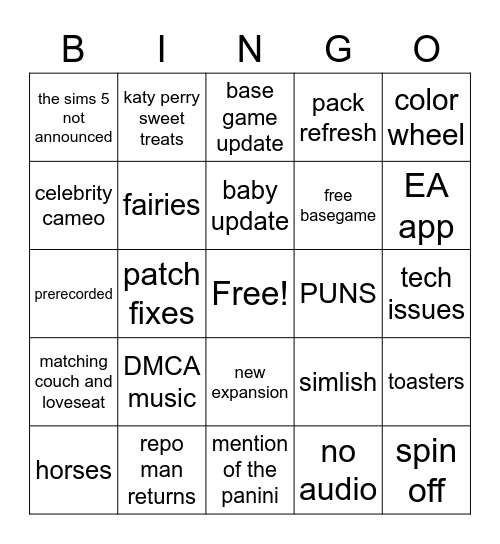 sims summit bingo Card