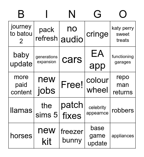 sims summit 2022 bingo Card