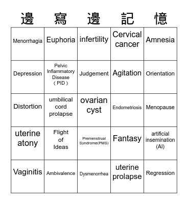 10/19_醫護術語C_GYN+PSY Bingo Card