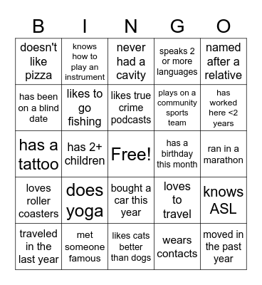 Bingo Mingle Bingo Card