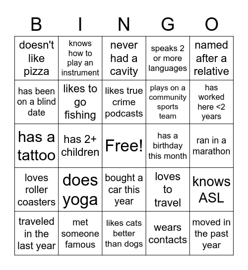 Bingo Mingle Bingo Card