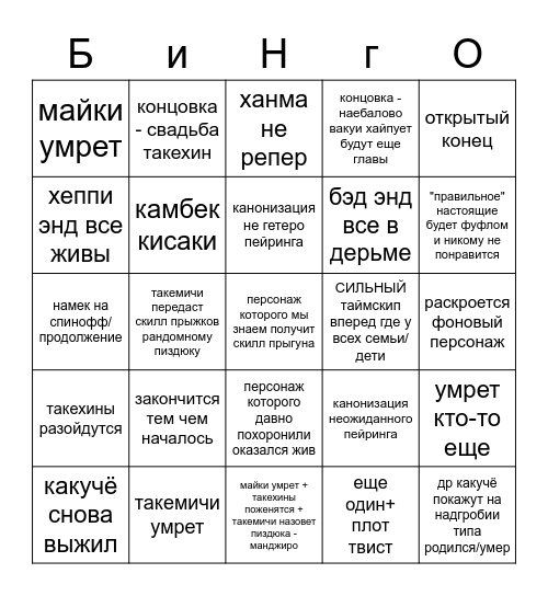 конец токрева Bingo Card