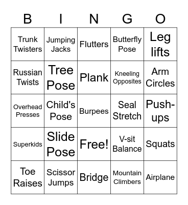 Fitness BINGO Card