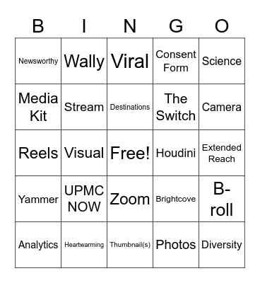PR Video Lingo Bingo Card