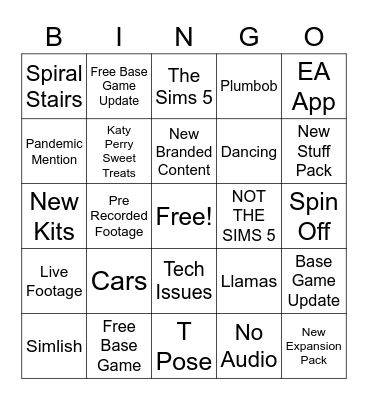 Sims Summit Bingo Card