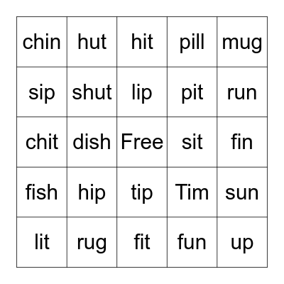 Short i/Short U Bingo Card