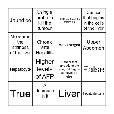 Liver Cancer Bingo Card