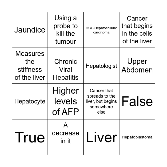 Liver Cancer Bingo Card