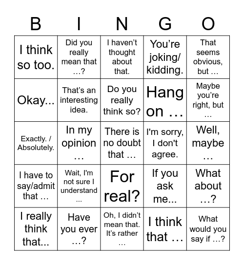 Conversational bits Bingo Card