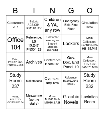 Tran Library Bingo Card