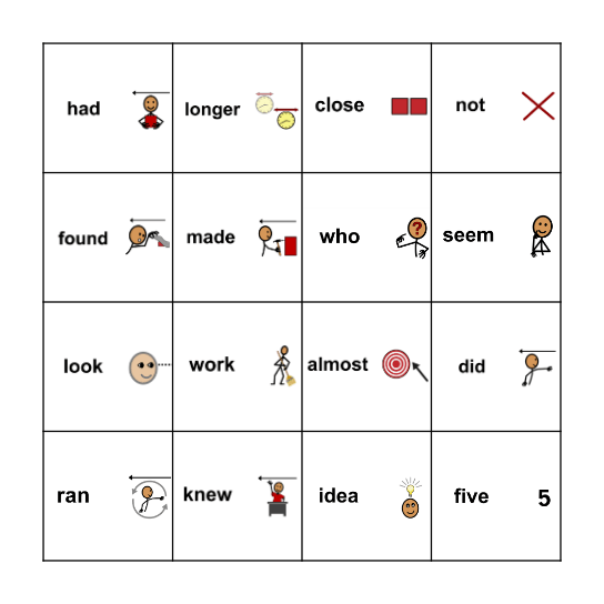 Sight Words Bingo Card