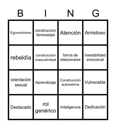 Normalidad en la Adolescencia Bingo Card