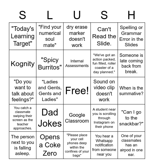 Biology Class Bingo Card