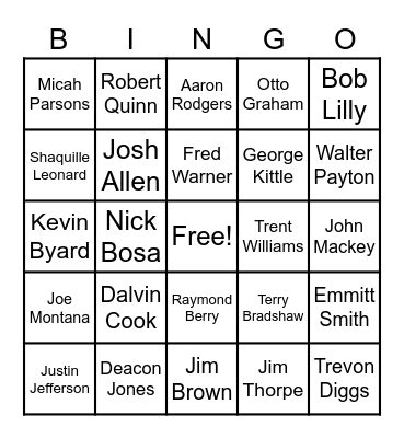 23 - NFL Football Players Bingo Card