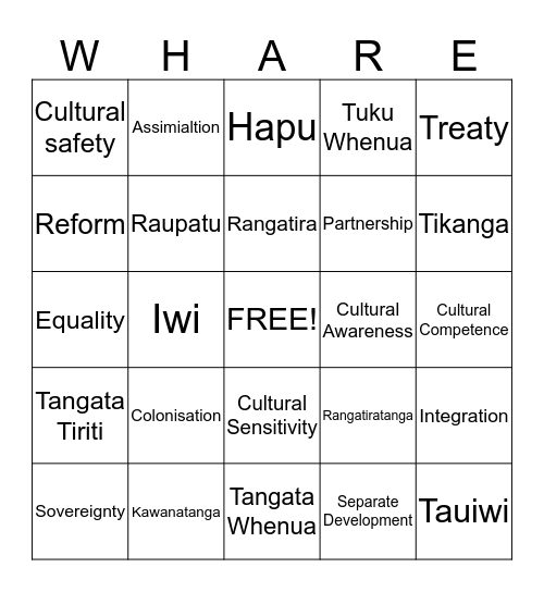 Language of Te Tiriti o Waitangi  Bingo Card