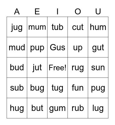 2.6 Short u Bingo Card