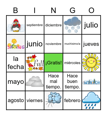 U0 - Meses, días de la semana, el tiempo Bingo Card