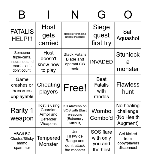 SOS flare bingo (MHW+I) Bingo Card