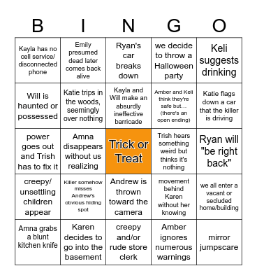 Horror Movie Survival Bingo Card