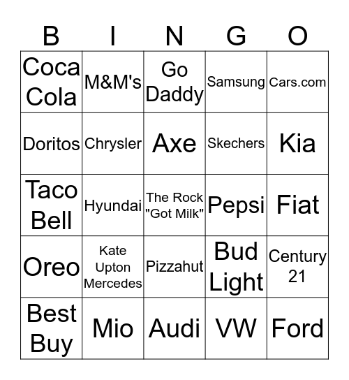 2013 Superbowl Bingo Card