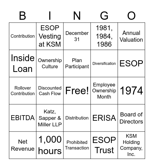 ESOP Bingo Card