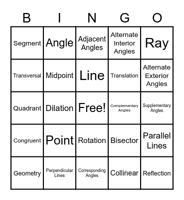 Geometry Definition Bingo Card