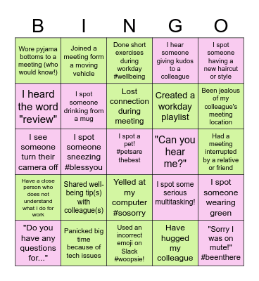 Soliya staff meeting bingo! Woohoo! Bingo Card