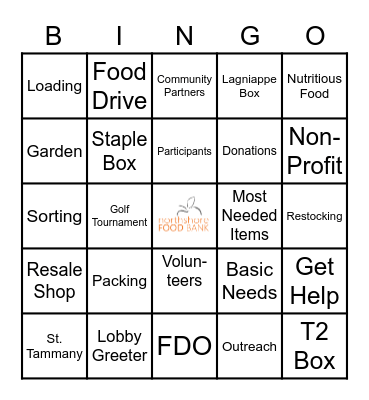 Northshore Food Bank Bingo Card