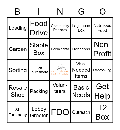 Northshore Food Bank Bingo Card