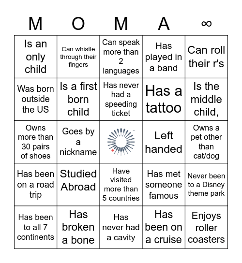 GET TO KNOW A MOMATE Bingo Card