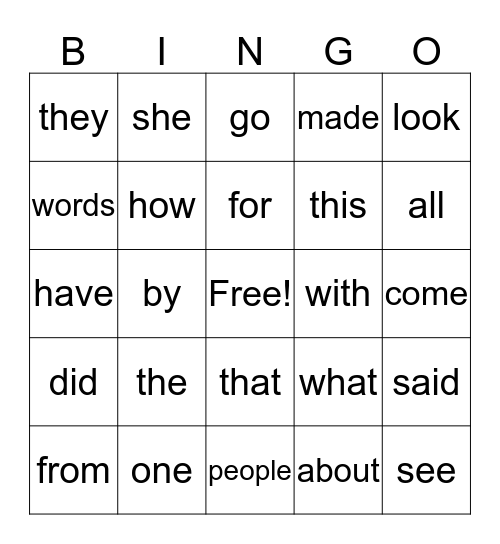 HFW Bingo Card