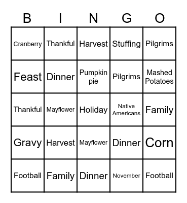 HAPPY THANKSGIVING DAY Bingo Card