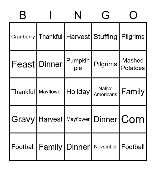 HAPPY THANKSGIVING DAY Bingo Card