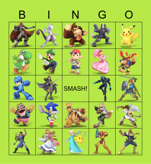 Super Smash Bros Bingo Card