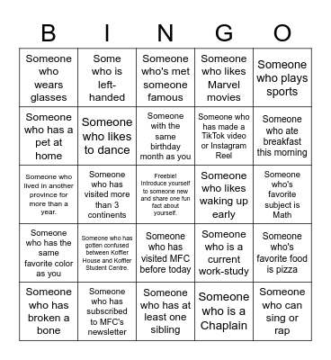 Human Bingo - Get To Know You Bingo Card