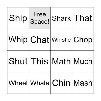 Digraph  Bingo! Bingo Card