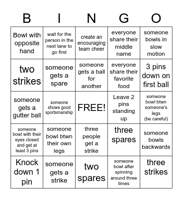 Bowling Bingo Card