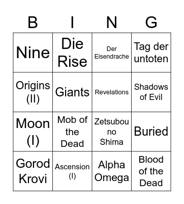 Zombie solo EE Bingo Card