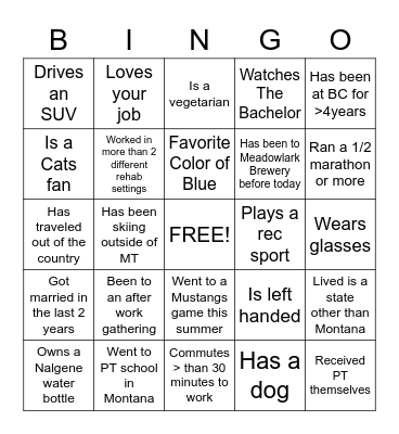 Happy PT Month! Bingo Card
