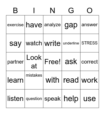 Academic Vocabulary Bingo Card