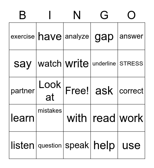 Academic Vocabulary Bingo Card