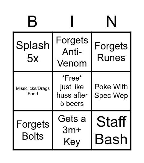 Huss Bingo Card