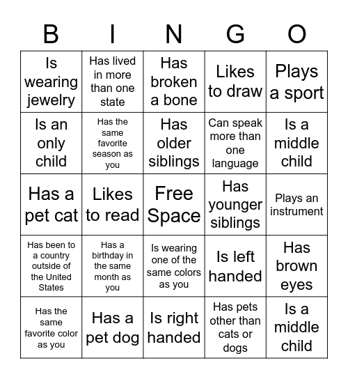 Program Bingo - Find someone who... Bingo Card