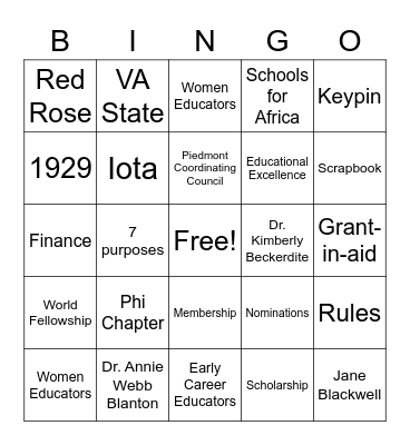 Delta Kappa Gamma: Phi Chapter Bingo Card