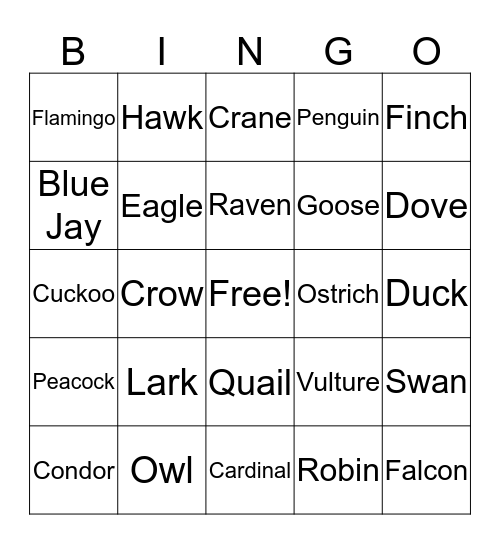 Bird Bingo Card