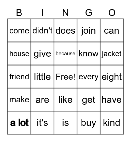 Sight Words II Bingo Card