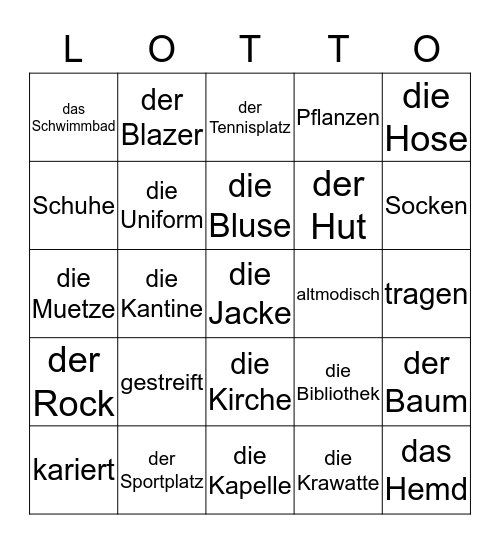 die Schule Bingo Card