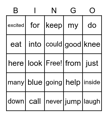 Sight Words II Bingo Card